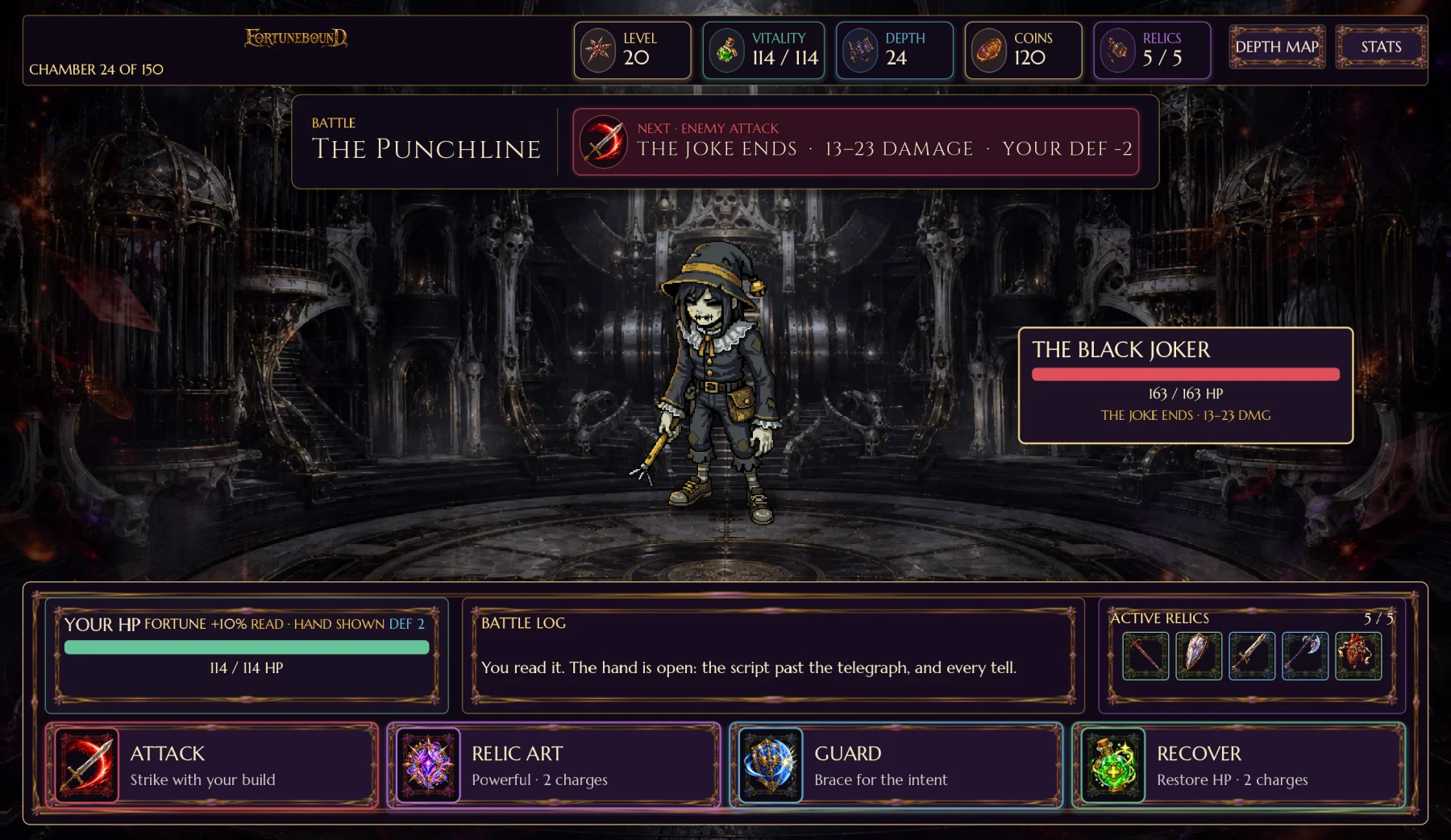 Enemy intentions shown during a turn-based battle