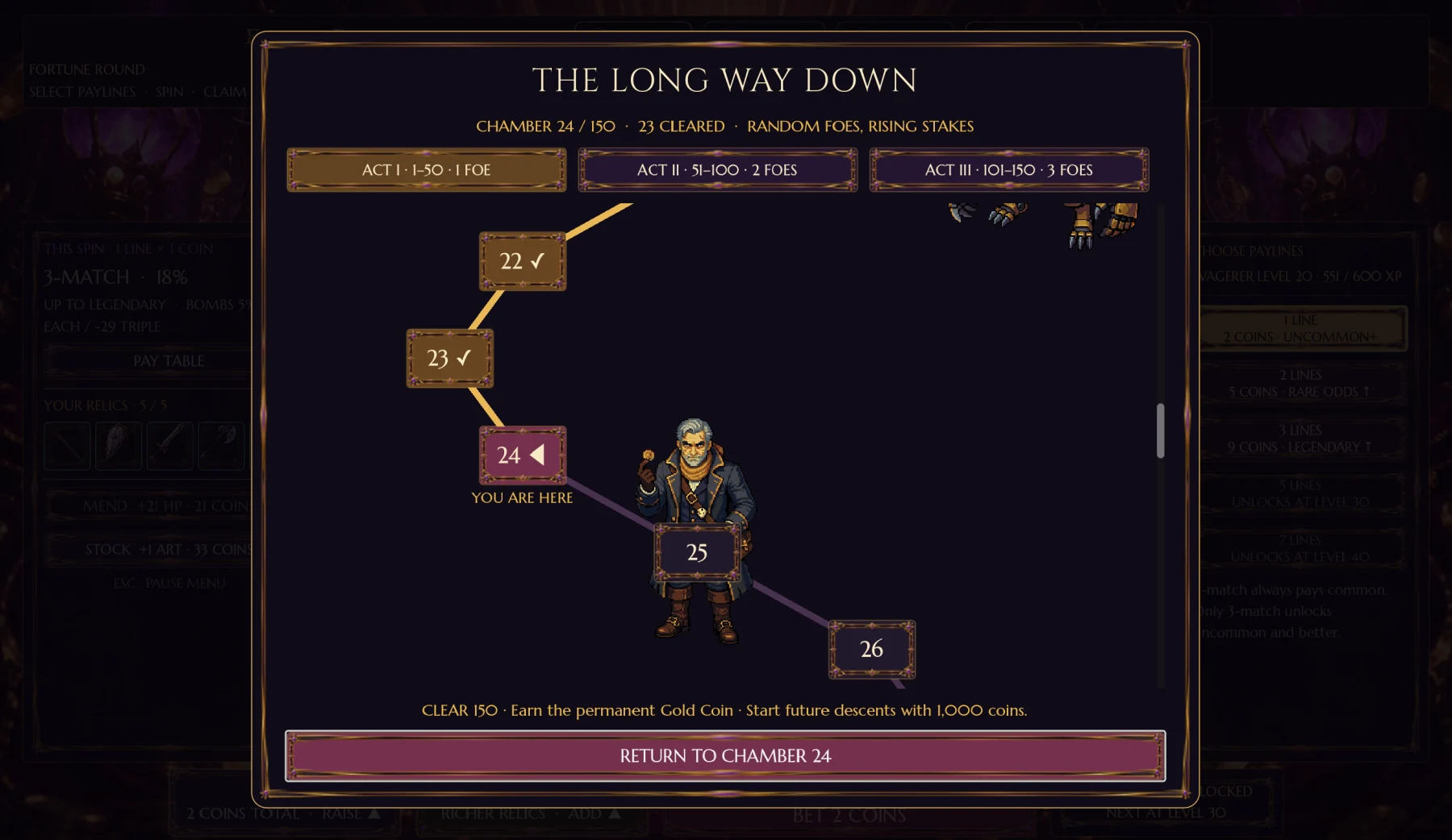 The depth map tracks progress through the vault